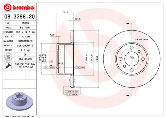 BREMBO brzdový kotúč 08.3288.20, sada 2 ks