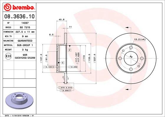 BREMBO brzdový kotúč 08.3636.10, súprava 2 ks