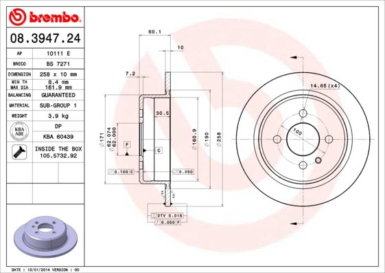 BREMBO brzdový kotúč 08.3947.24, súprava 2 ks