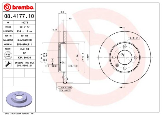 BREMBO brzdový kotúč 08.4177.10, súprava 2 ks