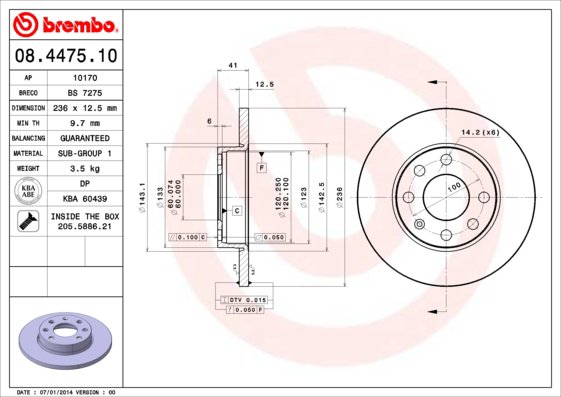 BREMBO brzdový kotúč 08.4475.10, sada 2 ks