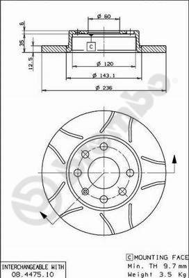 BREMBO brzdový kotúč 08.4475.75, súprava 2 ks