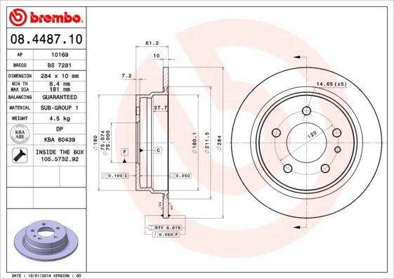 BREMBO brzdový kotúč 08.4487.10, sada 2 ks