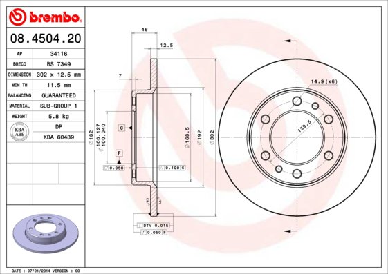 BREMBO brzdový kotúč 08.4504.20, súprava 2 ks