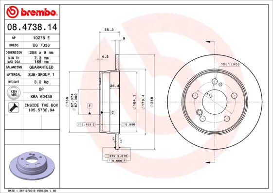 BREMBO brzdový kotúč 08.4738.14, súprava 2 ks