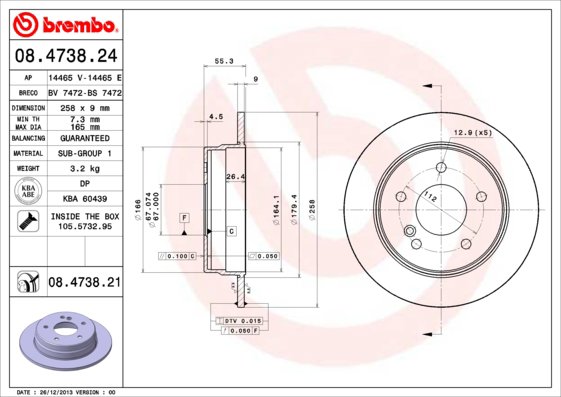 BREMBO brzdový kotúč 08.4738.21, súprava 2 ks