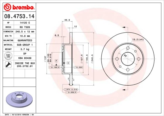BREMBO brzdový kotúč 08.4753.14, súprava 2 ks