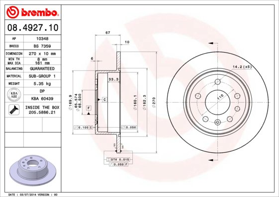 BREMBO brzdový kotúč 08.4927.10, súprava 2 ks