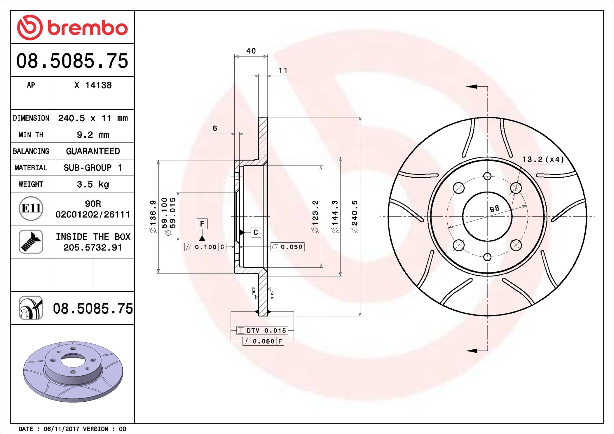 BREMBO brzdový kotúč 08.5085.75, súprava 2 ks