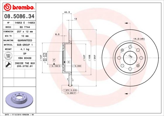 BREMBO brzdový kotúč 08.5086.34, súprava 2 ks