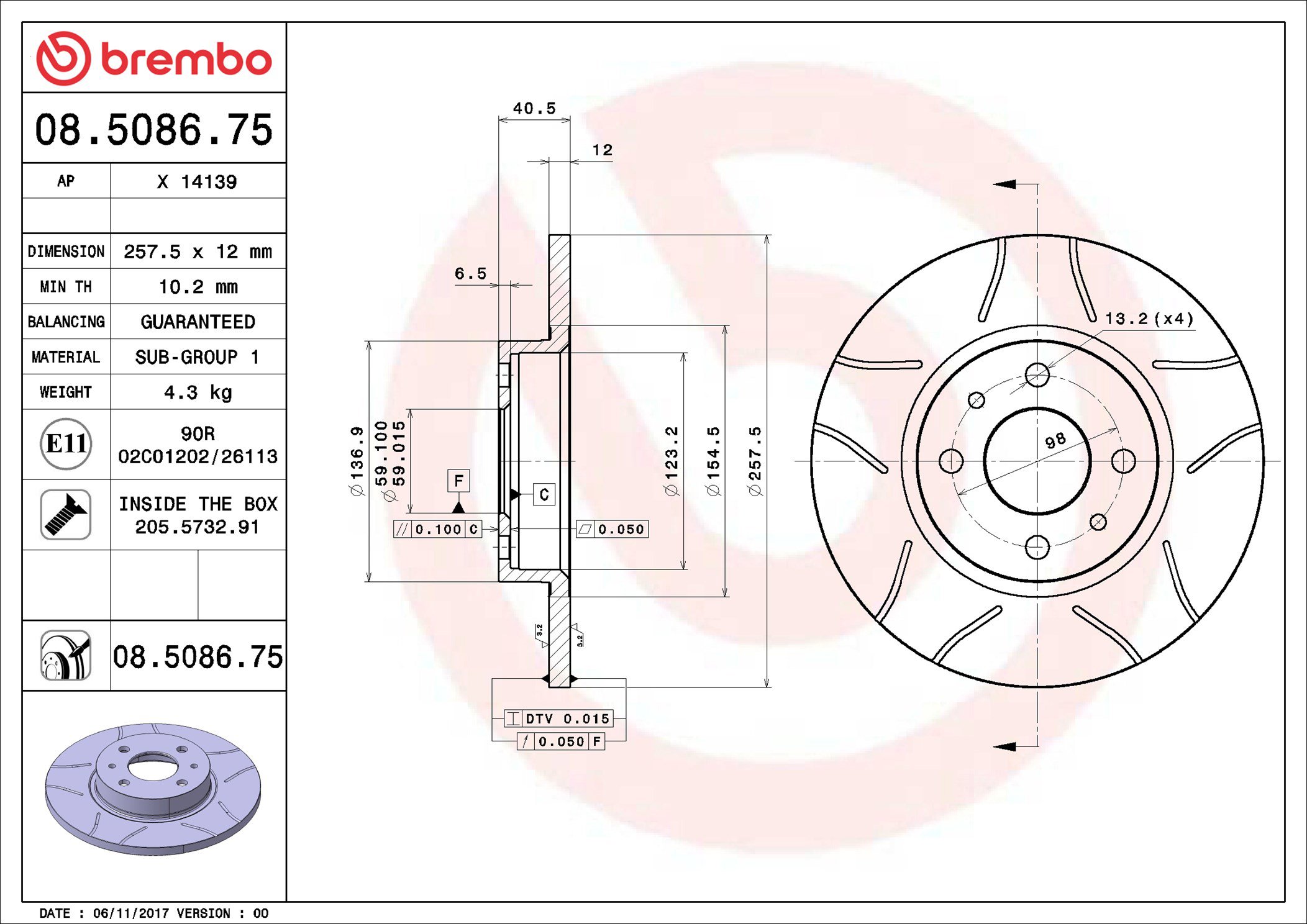BREMBO brzdový kotúč 08.5086.75, súprava 2 ks