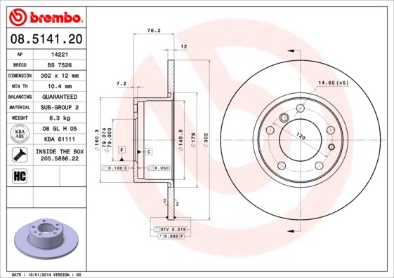 BREMBO brzdový kotúč 08.5141.20, súprava 2 ks