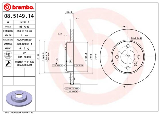 BREMBO brzdový kotúč 08.5149.14, súprava 2 ks