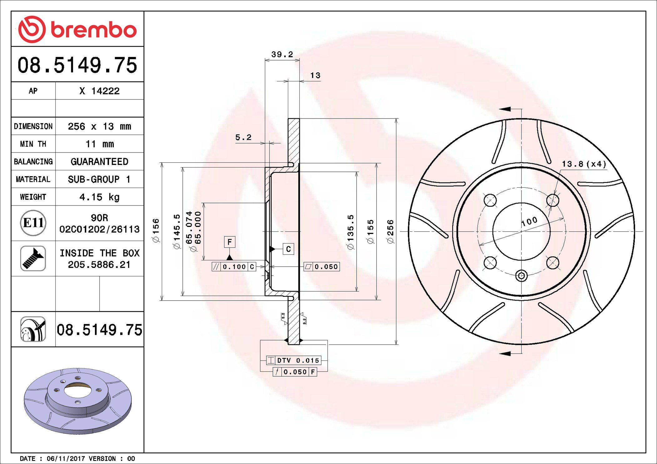 BREMBO brzdový kotúč 08.5149.75, súprava 2 ks