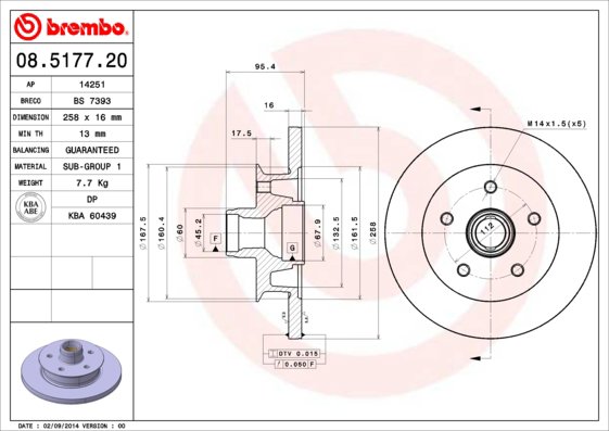 BREMBO brzdový kotúč 08.5177.20, súprava 2 ks