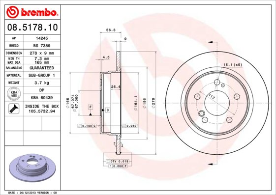 BREMBO brzdový kotúč 08.5178.10, súprava 2 ks