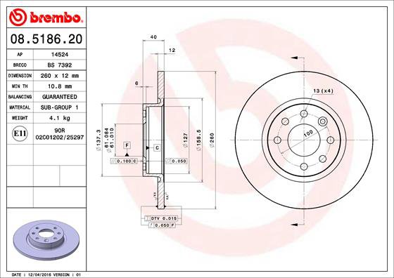 BREMBO brzdový kotúč 08.5186.20, sada 2 ks
