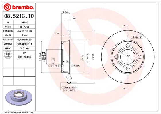 BREMBO brzdový kotúč 08.5213.10, sada 2 ks