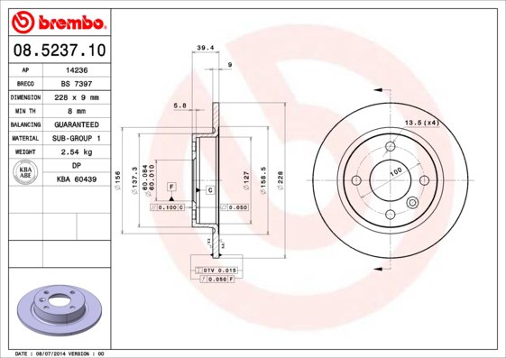 BREMBO brzdový kotúč 08.5237.10, sada 2 ks