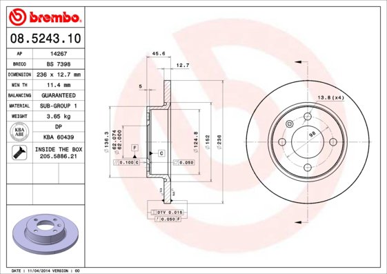 BREMBO brzdový kotúč 08.5243.10, sada 2 ks