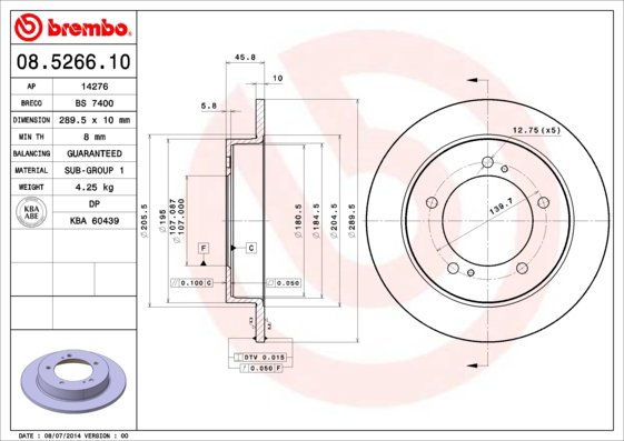BREMBO brzdový kotúč 08.5266.10, sada 2 ks