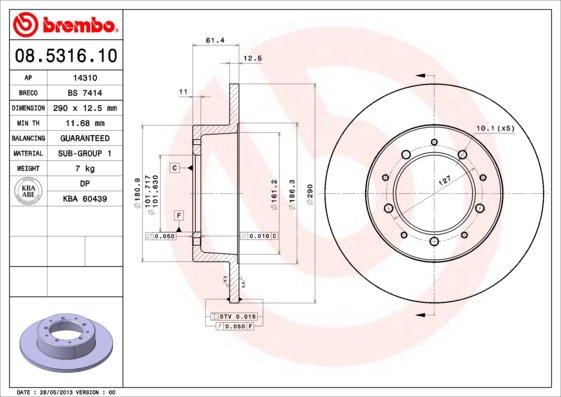 BREMBO brzdový kotúč 08.5316.10, sada 2 ks