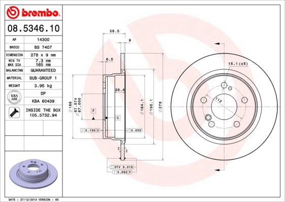 BREMBO brzdový kotúč 08.5346.10, sada 2 ks