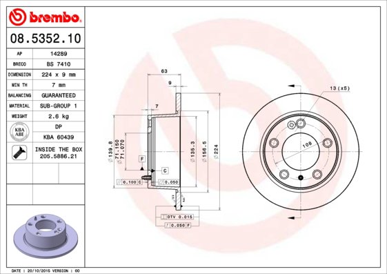 BREMBO brzdový kotúč 08.5352.10, sada 2 ks