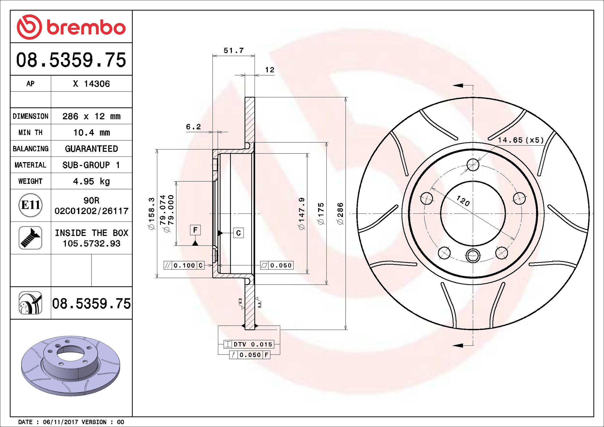 BREMBO brzdový kotúč 08.5359.75, súprava 2 ks