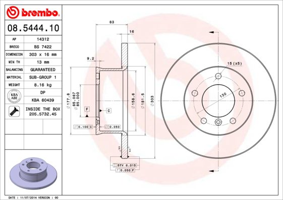 BREMBO brzdový kotúč 08.5444.10, súprava 2 ks