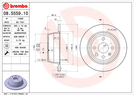 BREMBO brzdový kotúč 08.5559.10, súprava 2 ks