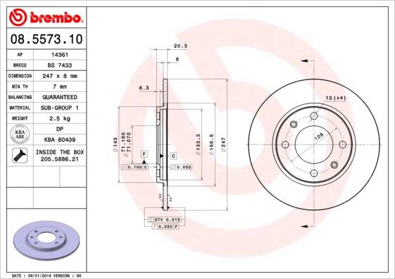 BREMBO brzdový kotúč 08.5573.10, súprava 2 ks
