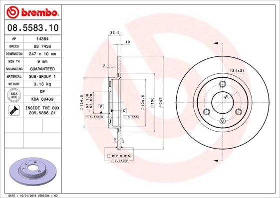 BREMBO brzdový kotúč 08.5583.10, súprava 2 ks
