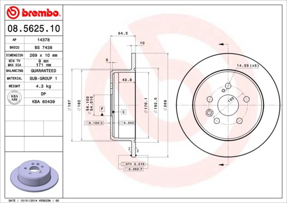 BREMBO brzdový kotúč 08.5625.10, súprava 2 ks