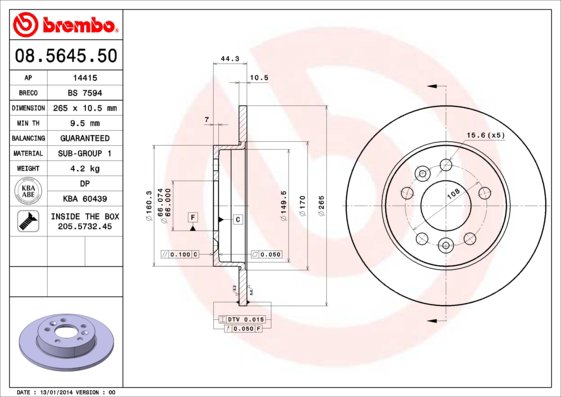BREMBO brzdový kotúč 08.5645.50, sada 2 ks