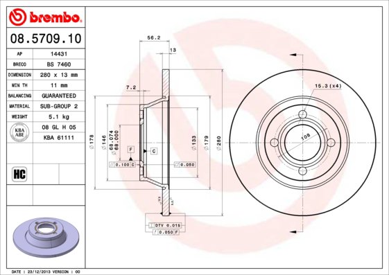 BREMBO brzdový kotúč 08.5709.10, sada 2 ks