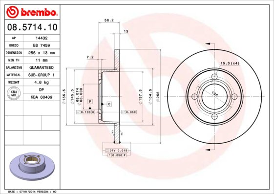 BREMBO brzdový kotúč 08.5714.10, sada 2 ks