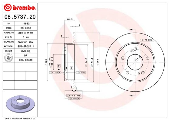 BREMBO brzdový kotúč 08.5737.20, súprava 2 ks