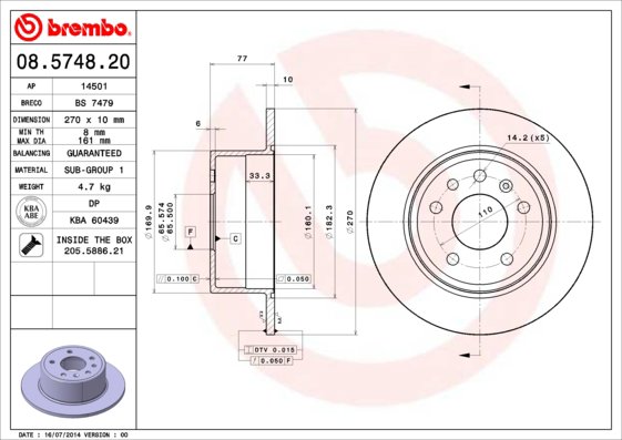 BREMBO brzdový kotúč 08.5748.20, súprava 2 ks