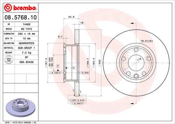 BREMBO brzdový kotúč 08.5768.10, súprava 2 ks