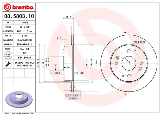 BREMBO brzdový kotúč 08.5803.10, sada 2 ks