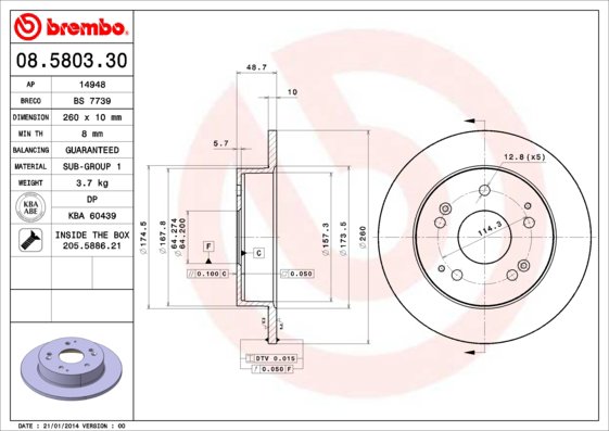 BREMBO brzdový kotúč 08.5803.30, súprava 2 ks