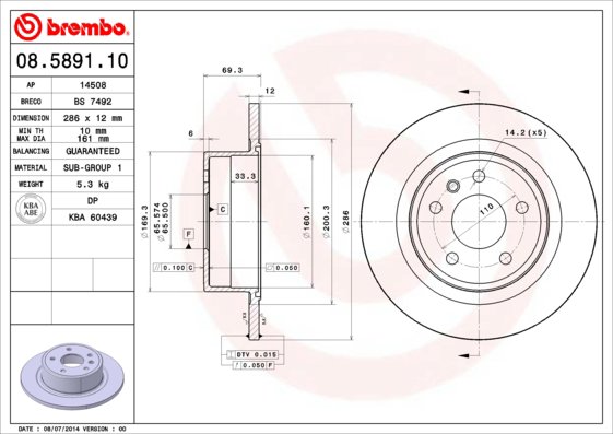 BREMBO brzdový kotúč 08.5891.10, sada 2 ks