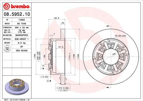 BREMBO brzdový kotúč 08.5952.10, sada 2 ks