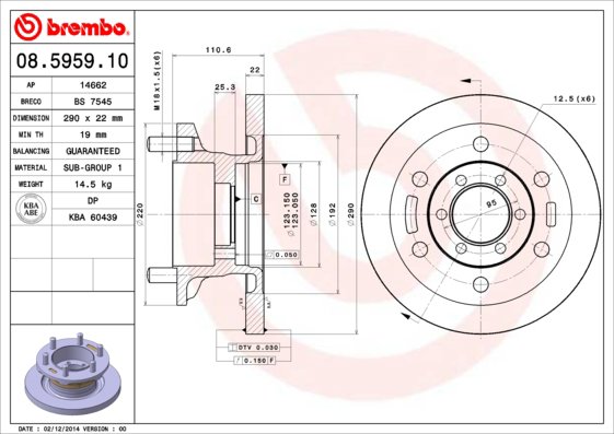 BREMBO brzdový kotúč 08.5959.10, súprava 2 ks