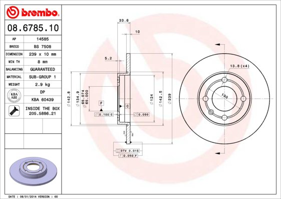 BREMBO brzdový kotúč 08.6785.10, súprava 2 ks