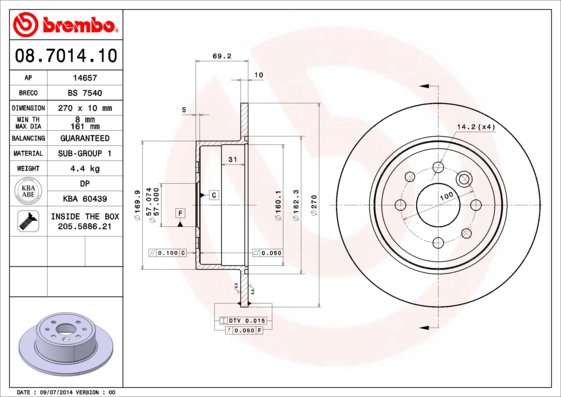 BREMBO brzdový kotúč 08.7014.10, súprava 2 ks