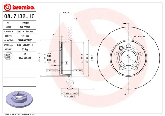 BREMBO brzdový kotúč 08.7132.10, súprava 2 ks