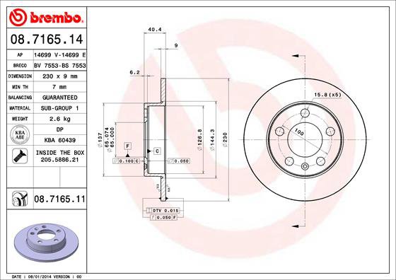 BREMBO Kotúč bŕzd OCT/FAB ZADNÝ BREMBO 08.7165.11, sada 2 ks