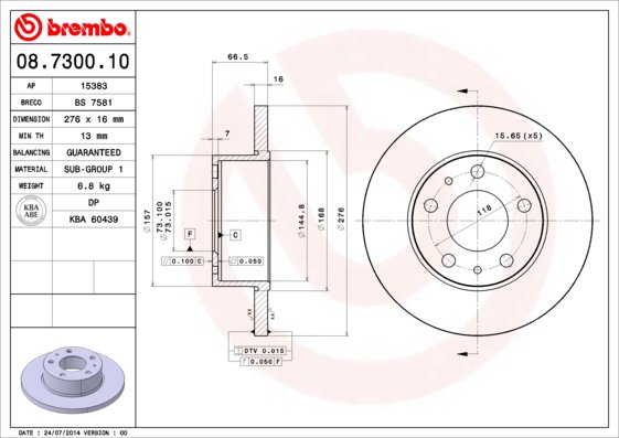 BREMBO brzdový kotúč 08.7300.10, súprava 2 ks